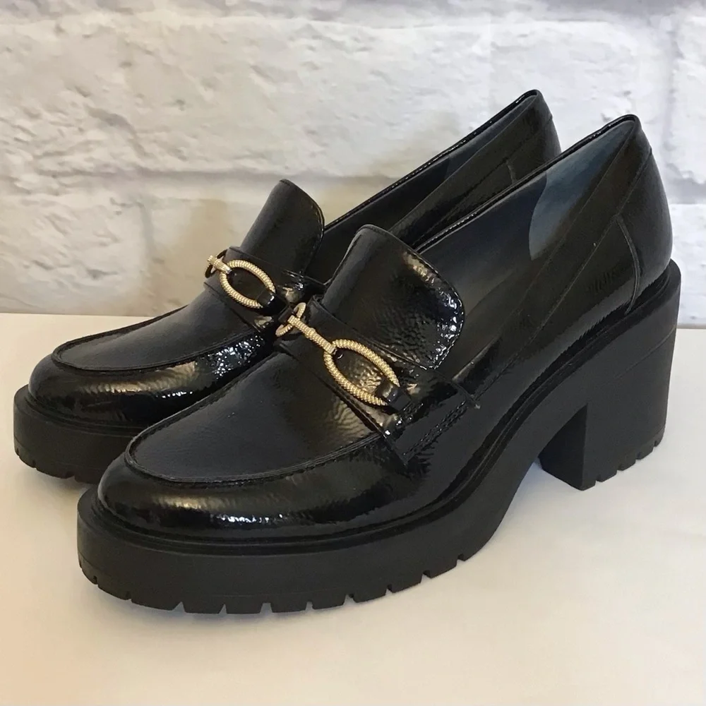 Franco Sarto 9.5 Desma Platform Chunky Loafers Women’s Black Patent Horsebit